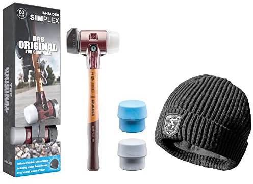 HALDER SIMPLEX-Plusbox, SIMPLEX-Schonhammer D60, Gummikomposition mit Standfuß / Superplastik sowie je ein TPE-soft und TPE-mid Schlageinsatz plus Wintermütze, 3027s021