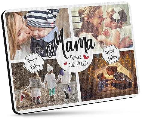 PR Print Royal Mousepad mit Fotocollage für Mama selbst gestalten - Bedrucktes Mauspad - Danke Mama - 23 x 19 cm, 5mm stark | Fotogeschenk für Mama