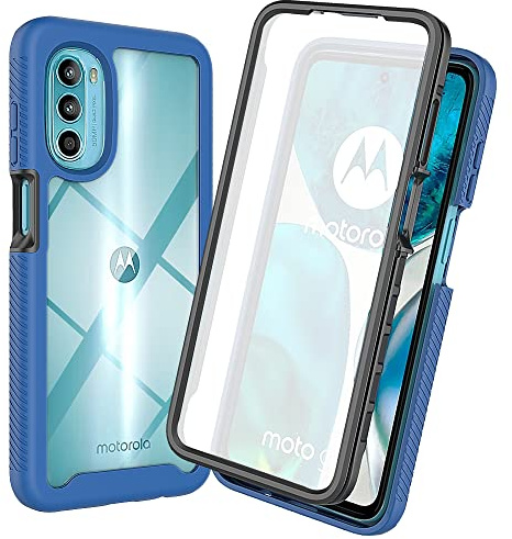 XINNI Funda para Motorola Moto G82 5G(G52) Antichoques 360 Grados con Protector de Pantalla Integrado Robusto Doble Cara Bumper Transparente Case Completa Carcasa, Azul Oscuro