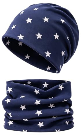 VUCDXOP Baby Kinder Baumwolle Mütze Schal Set | Winter Jungen Mädchen Beanie Hüte + Schlauchschal 2er Set Herbst Winter Weich Baumwolle Beanie Mütze Hut Nackenwärmer Set