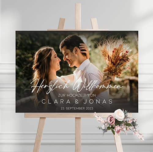 Manschin Laserdesign Willkommensschild Aluverbund personalisiert - selbst gestalten - Made in Germany - Welcome Willkommen Schild für Hochzeit, Geburtstag und alle Anderen Feste (Aluverbund, 90x60cm)