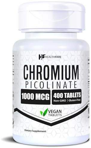 HealthFare Chromium Picolinate 1000mcg | 400 Vegan Tablets | High Absorption Mineral Supplement | Supports Healthy Sugar Metabolism & Nutrient Absorption | Non-GMO, Gluten-Free | Made in USA