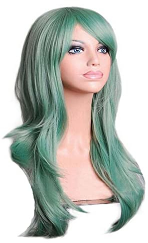 Hellgrüne Haarperücke, 70 Cm Lange Lockige Perücke mit Grünem Farbverlauf, Synthetische Perücke für Cosplay-Halloween-Partys