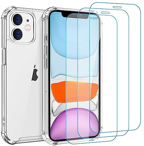 Whioltl Compatible con iPhone 11 Funda, 3 Pack Protector de Pantalla iPhone 11 Cristal Templado, Transparente TPU Silicona Funda con Cristal Vidrio Templado y Carcasa, Antiarañazos Case Cover