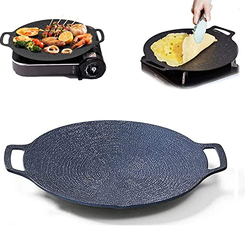 Sartén antiadherente para parrilla de piedra médica multifunción,plancha redonda para barbacoa con asa,placa de estufa multifuncional para carnes,tortitas,costillas (15in)