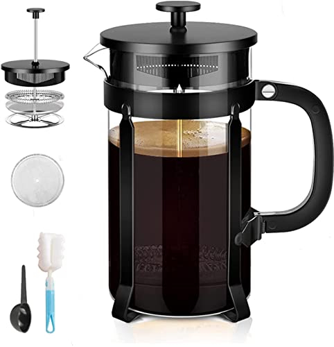 French-Press-Kaffeemaschine aus Edelstahl, 3-Stufen-Filter. Einfache Reinigung und Verwendung. Kaffeepresse Zuhause, Küche, Büro (schwarz)