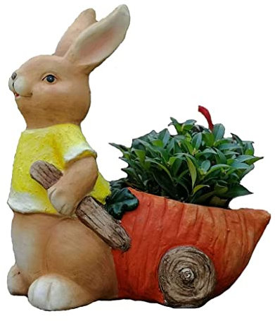 EVANEM Übertopf Blumentopf Pflanztöpfe Einzigartige Blumentöpfe Kaninchen Schubkarre Übertopf Lustige Blumentöpfe Große Pflanzgefäße für den Außenbereich(36x21x42cm)