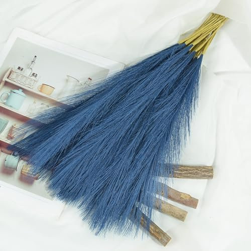 Lot de 10 plantes artificielles de la pampa séchées - Bouquet de roseaux moelleux - Arrangements de fleurs séchées pour mariage, vacances, fête, décoration d'intérieur (bleu)