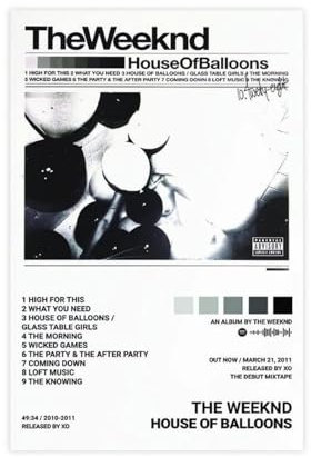 Sänger The Weeknd House of Balloons Album Cover Leinwand Poster Wandkunst Dekor Druck Bild Gemälde für Wohnzimmer Schlafzimmer Dekoration ungerahmt 50 x 75 cm