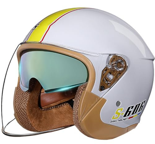 Vintage Casco Moto Jet Con Doppia visiera,Casco Demi-Jet Omologato ECE Mofa Scooter Chopper Cruiser Racing Crash Casco 3/4 Moto Per Uomo Donna G,57-60CM