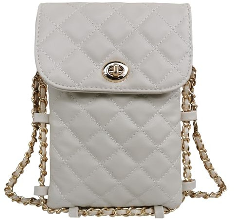 Larswon Handy-Umhängetasche, gesteppte Taschen, Handy-Geldbörse, weiche Kette, Crossbody-Tasche, Handy-Geldbörse für Damen, Weiss/opulenter Garten, Medium