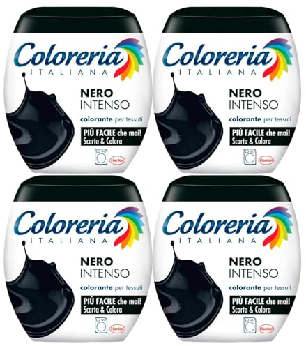 Coloreria Italiana Farbstoff Stoffe in der Waschmaschine, Farbe intensives Schwarz, Formel All-in-One – 4 Packungen Einzeldosis