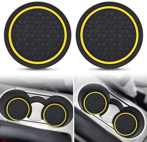 Auprite Car Cup Coasters, 2 Pack 2.77 Inch Universal Auto Cup Holder Insert Coasters, Anti Slip Mats Suitable for Most Car Interior Accessories (Yellow)