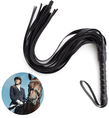Richstory Fouet d'entraînement équestre en Cuir, Noir Fouet De Cheval avec Fouet en Cuir Frangé pour Les Sports D'équitation en Plein Air L'entraînement à L'équitation entraînement Quotidien