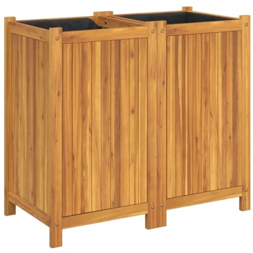 vidaXL Jardinière avec Doublure, Lit Surélevé, Bac à Fleurs, Pot de Plantes, Boîte à Fleurs Jardin Patio Terrasse, 84x42x75 cm Bois Massif d'Acacia