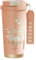 ZAKHSE Thermobecher 530ml, Kaffeebecher To Go, Vergoldete Orchidee 3-in-1-Funktion Thermotasse mit Auslaufsicher Deckel und Strohhalm, Keramische Innenwand Trinkbecher für Damen Mädchen-Rosa