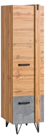 MINIO go for it - Schrank 45 cm Milenium, Wohnzimmerschränke mit 2 Türig, Moderne Kleiderschrank, Kleider, Wohnzimmer, Kleidung- Farbe Wotan Eiche/Beton Milenium