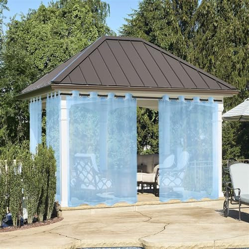 BESTORI Outdoor Vorhänge Transparent Wetterfest Voile Vorhang mit Ösen Wasserdicht Sichtschutz für Gartenlaube Balkon Pavillon Blau, 274x254cm(H x B) 1 Stück