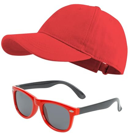 MK MATT KEELY Cappellino con Visiera Bambino Occhiali da Sole Bambina 3-10 Anni Bambini Protezione UV Berretto e Occhiali Gadget,Rosso