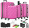 Onbest Premium Kofferset 4-TLG – Hartschalen Trolleys mit TSA-Lock, USB-Anschluss – Plus 1x Kofferwaage, 2X Koffergurt, 4X Adresshänger, 1x Getränkehalter, 1x Schuhbeutel, 4X Staubschutzhüllen
