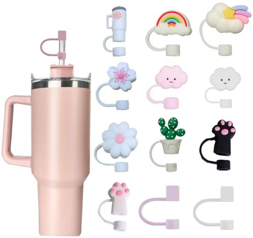 13 Pièces Silicone Couvre Paille pour Stanley Cup, 10mm Anti-Poussière Silicone Couvercles en Paille, Réutilisables pour Stanley 30&40 Oz Tumbler Accessories (Multicolore)