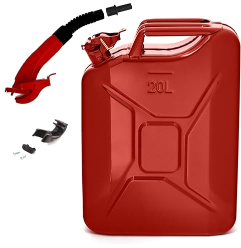 BW® Jerrycan métallique 20 Litres avec bec verseur - Rouge - RAL 3000 - contrôlé TÜV et homologué ONU - Acier 0,9mm DIN 7274 - Fabriqué en Europe