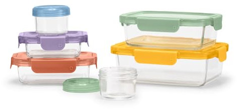 Ello Color Lock 12PC Mixed Glass Food Storage Sets, Leak-Proof Glass Food Storage Containers with Airtight BPA-Free Plastic Lids, Dishwasher, Microwave, and Freezer Safe, Desert Festival