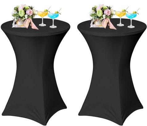 AMFUN 2er-Set Stretch Stehtisch Hussen, Stehtisch Hussen, Verstärkung im Fußbereich, Quadrat Ecken Stehtischhussen für Bar, Hochzeit, Cocktail-Party, Bankett, Stretch（80×110cm,Schwarz）