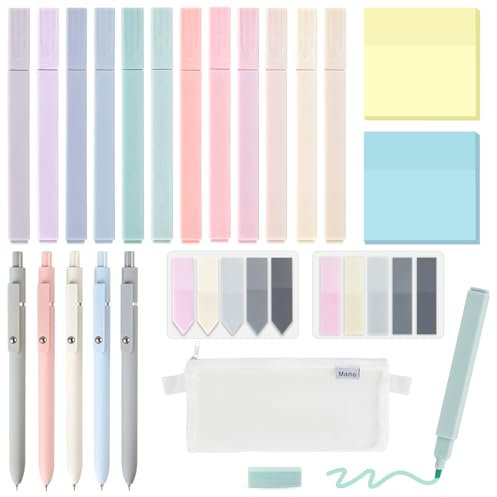 Demarsen Textmarker Pastell Set 12 Aesthetic Marker Stifte 5 Gelstifte mit 400 Blätter Haftnotizen,Aesthetic Marker Stifte Textmarker Set für Back to School Aesthetic Bible Marker Book Annotations