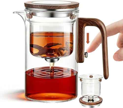 MACTANO Enchant Series Glass Magic Teapot with Magnetic Infuser, Modern Personal Tea Pot for Loose Leaf Tea Visual Brewing Easy Clean - 20.12 oz