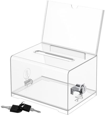 Spendenbox Abschließbar - Durchsichtig Spardose mit Schlüssel und Schloss, Acryl Transparent Spendendose Verplombt für Abstimmungen, Gewinnspiele, Wettbewerbe