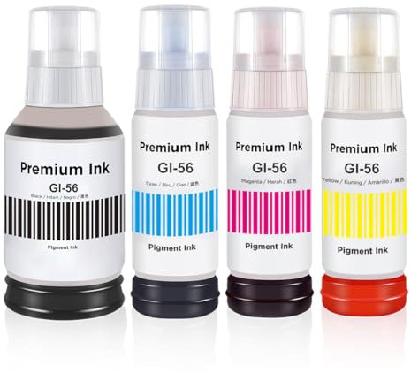 GI-56 GI56 Tinte Kompatibel mit Canon GI56 GI-56 Tintenflasche Multipack Kompatibel für MAXIFY GX7050 GX6550 GX6050 GX5550 GX5050 GX4050 GX3050 (4er-Pack,Schwarz/Cyan/Magenta/Gelb)