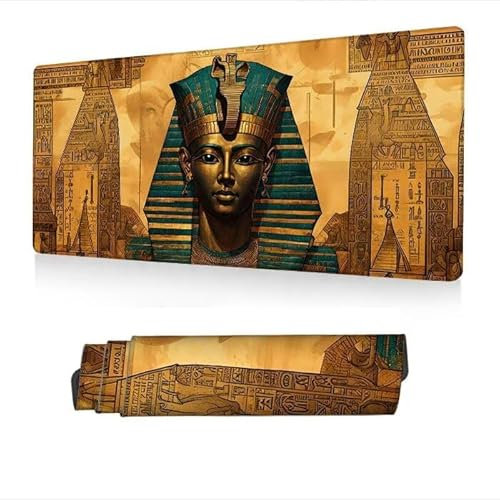 Gaming Mauspad XXL 800x300x3mm, Mauspad Gelb Mousepad, rutschfeste Schreibtischunterlage Pharao Mauspad Gaming, Wasserdicht Oberfläche, Verbessert Präzision und Geschwindigkeit, Gaming Zubehör S1-380