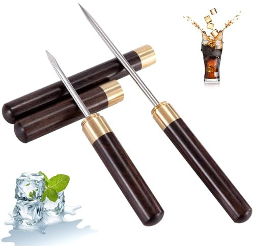Eispickel, 2 Stück Edelstahl Eiszerkleinerer mit Holzgriff und Abdeckung, Eispickelzerkleinerer, für die Eisherstellung in der Küche, Bar, Barkeeper, Picknick, Camping, Brown