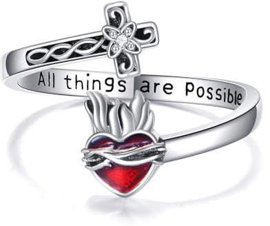 Kreuz Ringe 925 Sterling Silber Herz Jesu Ring christliche religiöse Kreuz Glaube Schmuck für Frauen Mom