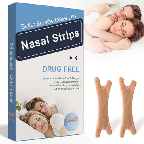 Nasenpflaster Schnarchen,Strips Lindern Eine Verstopfte,Nase Effektive Anti Schnarchen,Nose Strips für Sport und Schlaf,Nasal Strips Besser Atmen Bei Verstopfter Nase (80 Stück)