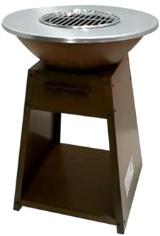 BBQ Design Brasero Plancha 2-en-1 Livona - 58,5 cm, Hauteur 81 cm, Base en Acier Corten avec Tiroir à Cendres et Rangement Bois