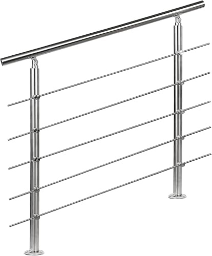 CAVATINY Edelstahl Handlauf Geländer für Treppen Brüstung Balkon mit 5 Querstreben - Innen und Außen Handlauf Geländer Treppengeländer Edelstahl Brüstung Balkon (180CM, 5 Querstreben)