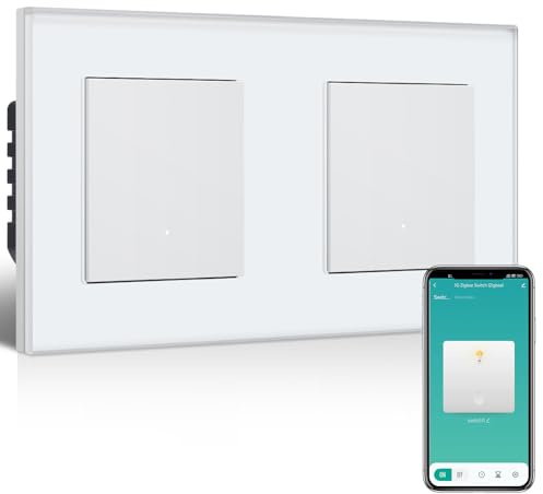 BSEEDLIFE Smart Lichtschalter Unterputz, 1-Fach*2 Zigbee Schalter, Intelligente Wandschalter für Smart Home, Kompatibel mit Alexa, Google Home(über Tuya/Smart Life App), Weiß（86 * 86mm）