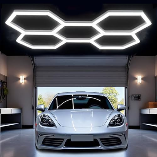 SJDUYD Sechseckige LED-Beleuchtung, 5/14 Lichter, 120 Lumen, 6500 K, reines Weiß, modulares Wabendesign für Autopflegegeschäft, Garage, Werkstatt, Fitnessstudio, Schönheitssalon 5 hex