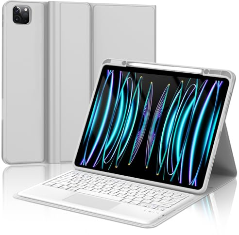 FOGARI Keyboard Case for iPad Pro 12.9 6th/5th/4th/3rd Generation | Wireless Bluetooth Detachable UK Layout Touchpad Keyboard Folio Cover for iPad Pro 12.9 2022/2021/2020/2018, Gray