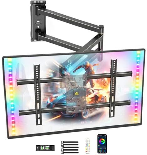 FORGING MOUNT Long Reach TV Wall Mount with LED Light for 37-75 inch TVs | 1015mm Long Arm Full Motion TV Bracket, Swivel Tilt TV Backlights with Music Sync, Max VESA 600 x 400mm, Max Load 45kg
