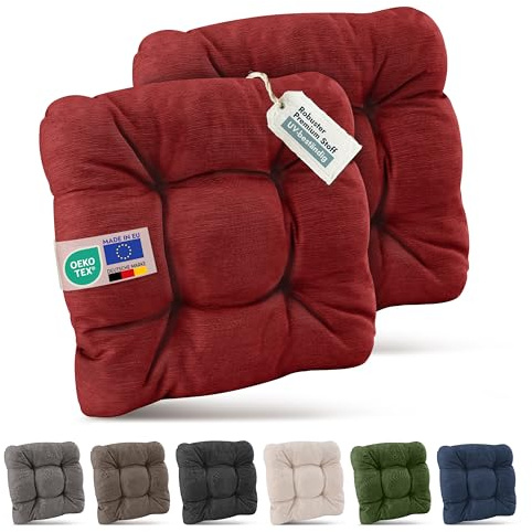 Beautissu 2er Set Premium Stuhlkissen UV-beständig Robust für Balkonstühle | 40x40cm Rot 8cm dick Sitzkissen Outdoor Polster Gartenstuhl Sitzpolster Stuhl Kissen Indoor Sitzauflage HighLux SK