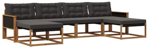 vidaXL Outdoor-Sofagarnitur mit Kissen 6 pcs Natürlich und Schwarz, Garten, modernes Outdoor-Sofa, Sitzgruppe für den Patio, Terrassenmöbel für entspanntes Chillen