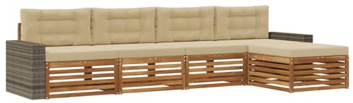 vidaXL Outdoor-Sofagarnitur mit Kissen 5 pcs Natur und Beige Polyester, Garten, modernes Outdoor-Sofa, Sitzgruppe für die Terrasse, gemütliche Loungemöbel