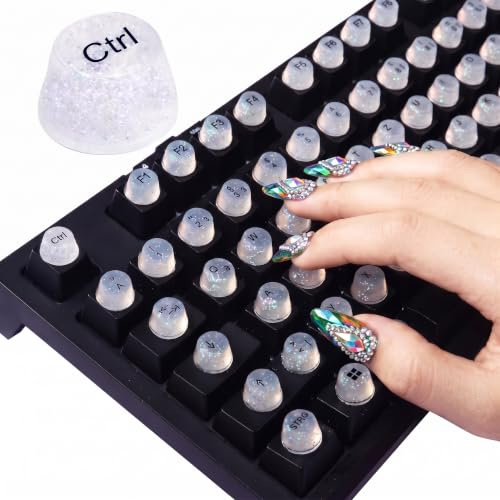 128 Erhöhte Tastaturaufkleber für Lange Nägel aus Silikon, Transparent | Für lange Nägel entwickelt. Erhöhtes Silikondesign verbessert Tippkomfort, schützt Nägel und passt auf die meisten Tastaturen