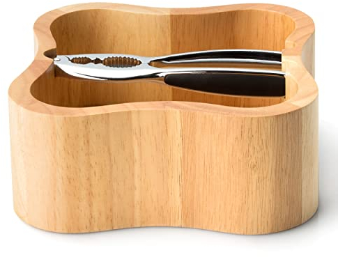 Continenta Ciotola Quadrata in Legno di caucciù con schiaccianoci di qualità Integrata, Dimensioni: 24,5 x 24,5 x 8 cm