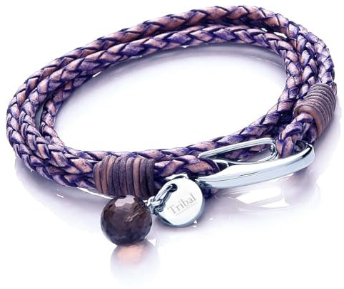 Tribal Steels. by Midhaven Violet Blue Leather Bracelet for Women - Ladies 19cm Leather Charm Bracelet with a Crystal Charm, Stainless Steel Clasp