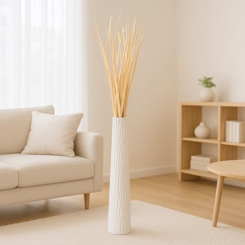 Leewadee Large Floor Vase 85 cm Mango Wood for Pampas Grass, Dried Flowers | Decor Vase for Living Rooms and Empty Corners, for Branches & Dried Grasses. Tougher than Ceramic, No Water. Boho