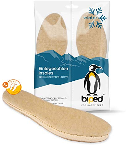 biped 3 Paar Set Lammwoll-Sohlen - mit Natur Latex Unterseite z2389, 38, Beige